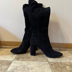 Women’s Black Suede Block Heel Knee Boots